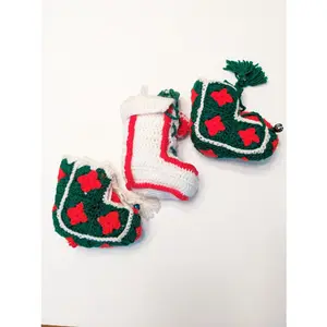 Vintage Crochet Granny Square Boot Christmas Stockings