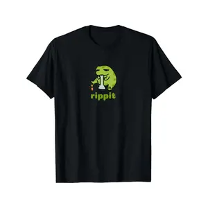 Men's Trendy Frog Graphic Tee - Soft , Black Crew Neck, Short-Sleeve with RIPPIT Print for Comfortable Summer Wear Versatile & Casual Style Machine Washable Sizes 88.18-198.42LB, Frog Decor Menswe