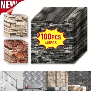 40/100ps Easy Peel & Stick 3D Brick Wallpaper, Waterproof Self-Adhesive Vinyl, Cuttable for Kitchen Living Room Office Decor