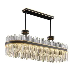 Oval design black chandelier for dining room luxury kitchen island modern crystal light fixture home decor cristal lamp