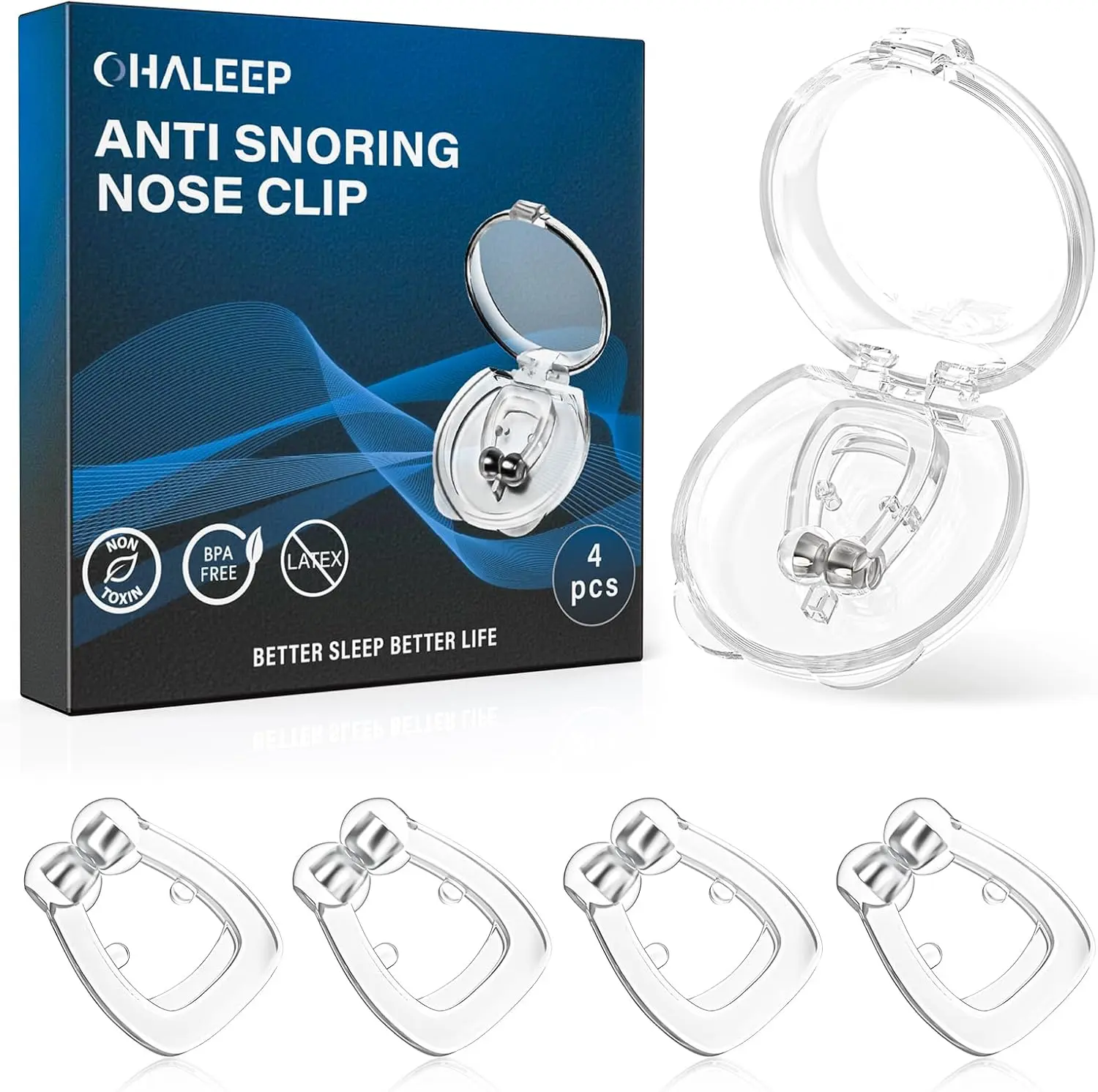 Anti Snoring Devices, Snore Stopper with Adjustable Magnet, Silicone Nose Clip Stop Snoring, Effective to Relieve Snoring, Snoring Solution for Comfortable and Quieter Sleep, Clear, M
