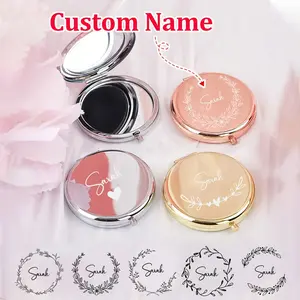 Custom Name Flower Compact Mirror, Personalized Name Makeup Folding Mirror, Custom Stainless Steel Mini Mirror, Customizable Name Mirror, Birthday Gift, Wedding Gift, Gift for Mom, Compact and Exquisite
