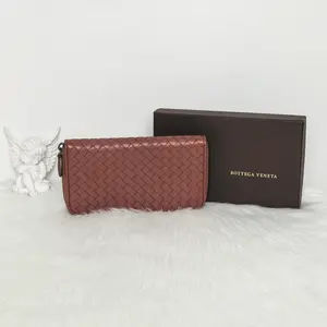 Pre-owned BOTTEGA VENETA Lambskin Small Leather Goods Intrecciato Nappa Leather Long Zip Around Wallet / with original box B8052910
