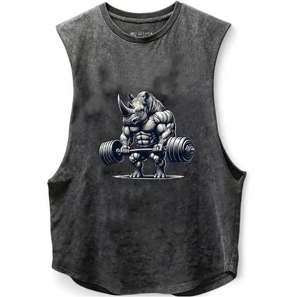 Men's Cotton Blend Scoop Bottom Tank Top - Menswear Sleeveless Vest with Soft Fabric, Sturdy Hem, Graphic Print, for Workout, Gym Casual Wear