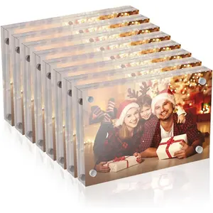 5 x 7 Acrylic Picture Frames 8 Pack Clear Frameless Magnetic Double Sided Photo Frame Self Standing Desktop Display for Bedroom Living Room Home