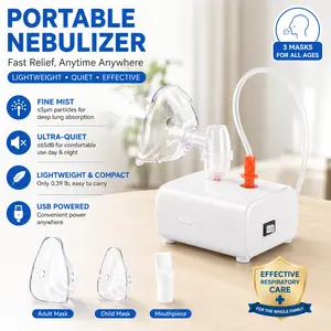 Mini Portable Compressor Nebulizer for Adults & Kids, Fast Fine Mist Atomizer, Quiet Operation, USB Powered, Lightweight Design with Adult & Child Masks for Home & Travel