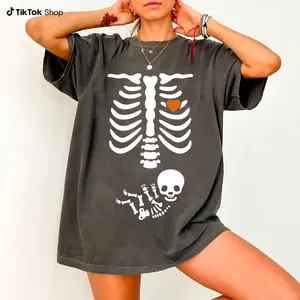 Halloween Pregnancy Announcement Pregnant Skeleton Shirt - Halloween Maternity Shirt