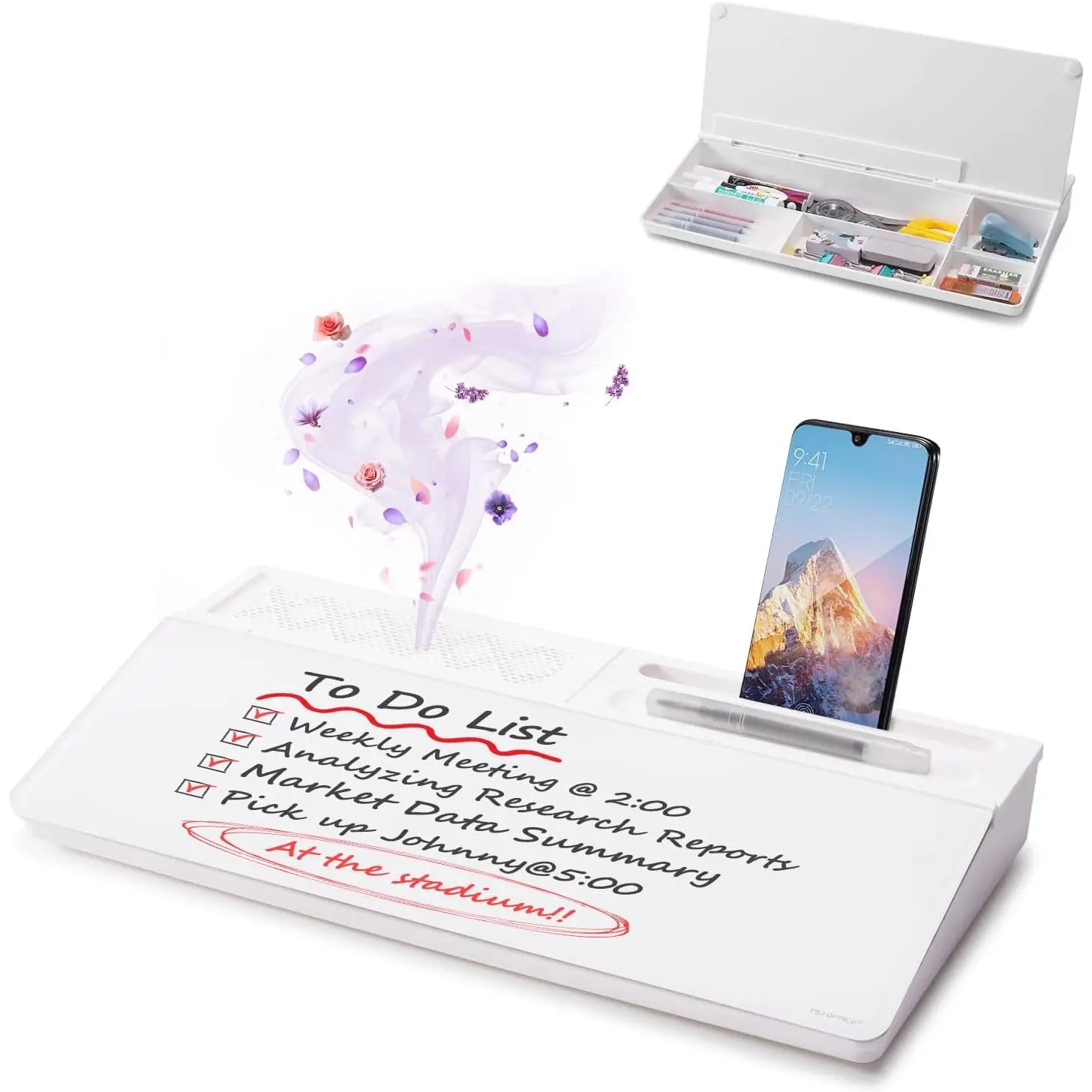 Small Glass Desktop Whiteboard Dry-Erase-Board - Computer Keyboard Stand White Board Surface Pad with , Desk Organizers with Accessories for , Home, School Supplies