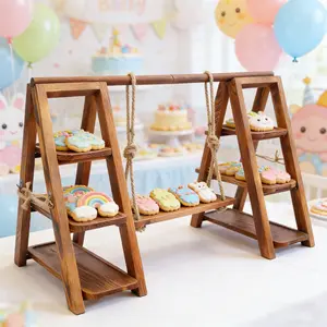3 Tier Solid Wood Dessert Stand 92cm 6kg Load with 6 Trays for Wedding Wooden Racks Organiser for Cakes Candies Fruits