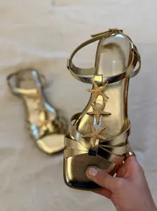 Women's Starfish Strappy Leather Sandal - Gold, Buckle Closure, Decor Accents, Stylish Design