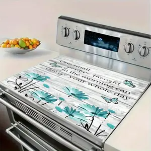 1pc Gas Stove Protector with Lotus Flower Design & Motivational Quotes - Heat-Resistant Scratchproof /Stovetop Cover Compatible for Gas/ Cooktops - Easy-Clean Surface for Indian/Hob Burners
