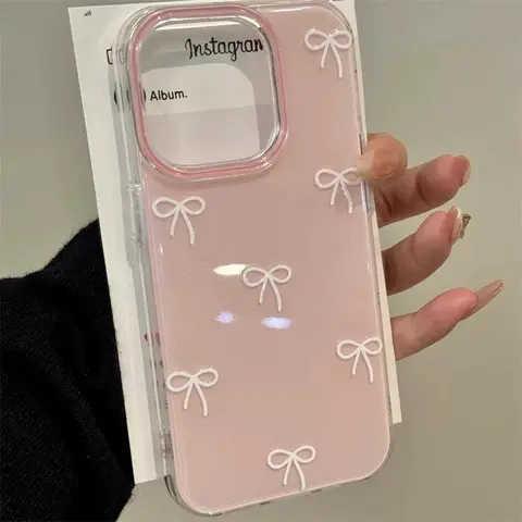 Crystal Clear Glossy Dual-Layer Bow Phone Case Casing for iPhone 11 12 13 14 15 16 17 Pro Max, Stylish Protective Smartphone Cover, Accessories