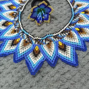 Now Available set beautiful huichol beaded necklace, with a hair band very colorful necklace, huichol jewelry  #latinabusinessowner #latinavendor #jewelry #clothes #latinafashion #huichol #huicholart Female