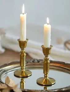 Gold Candle Holders Vintage Decor - Solid Brass Candlestick Taper Holder for Wedding Christmas Table Centerpiece Mantel Home Decoration 5.5 Inch Set of 2