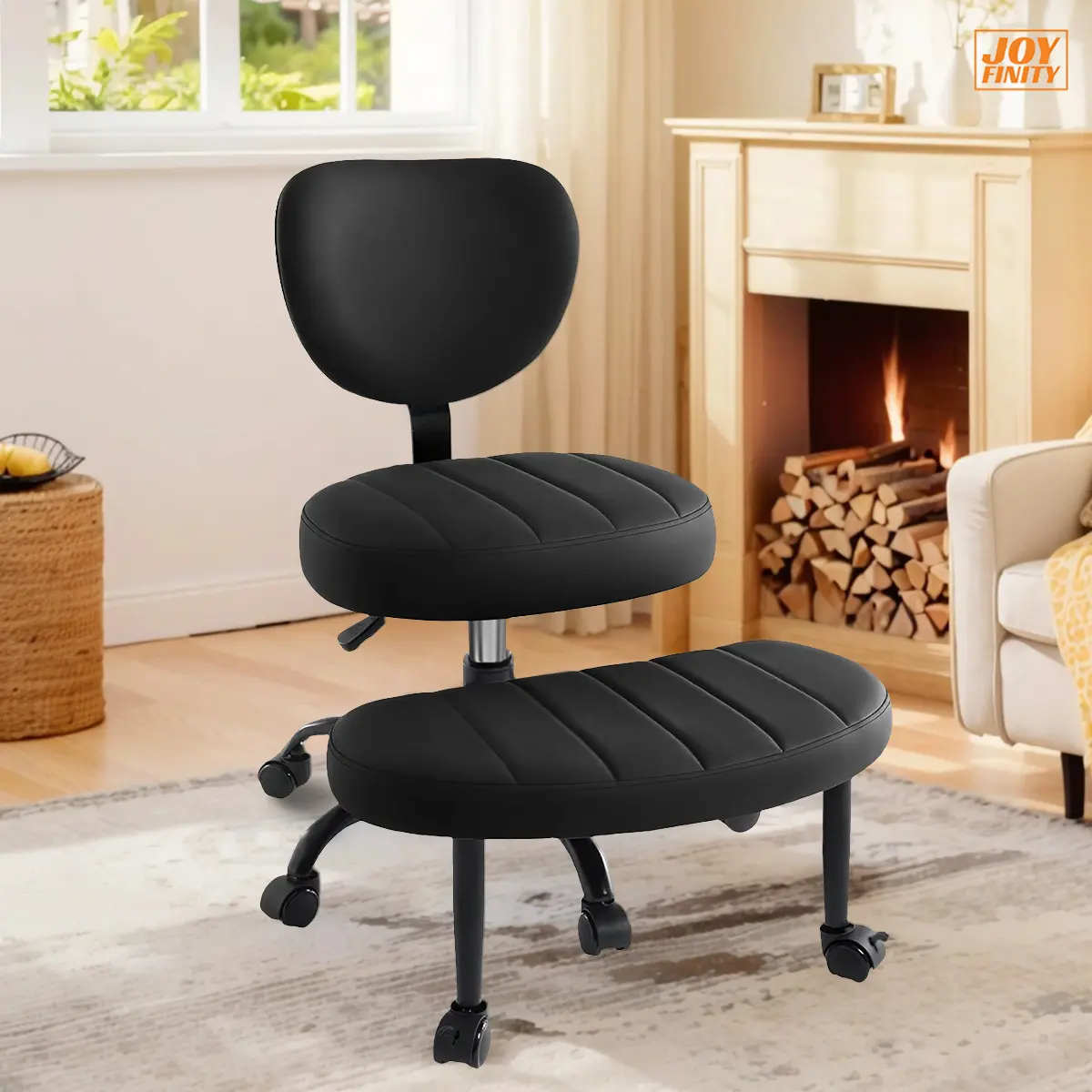 Ergonomic Cross Legged Swivel Chair - Height Adjustable with Back Support 360 - Degree Swivel Teddy Velvet for Home and Office Use 5 Casters 300 lbs Capacity