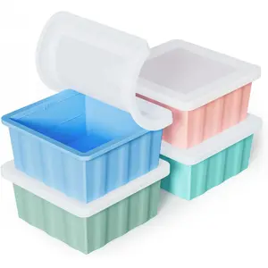 BASIC SUPPLY Silicone Freezer Tray for Soup Ice Cubes: 2-Cup Freezing Trays with Lid for Meal Prep - 4Pack Silicon Soup Portion Freeze Tray Make Stock Souped Ice Cube