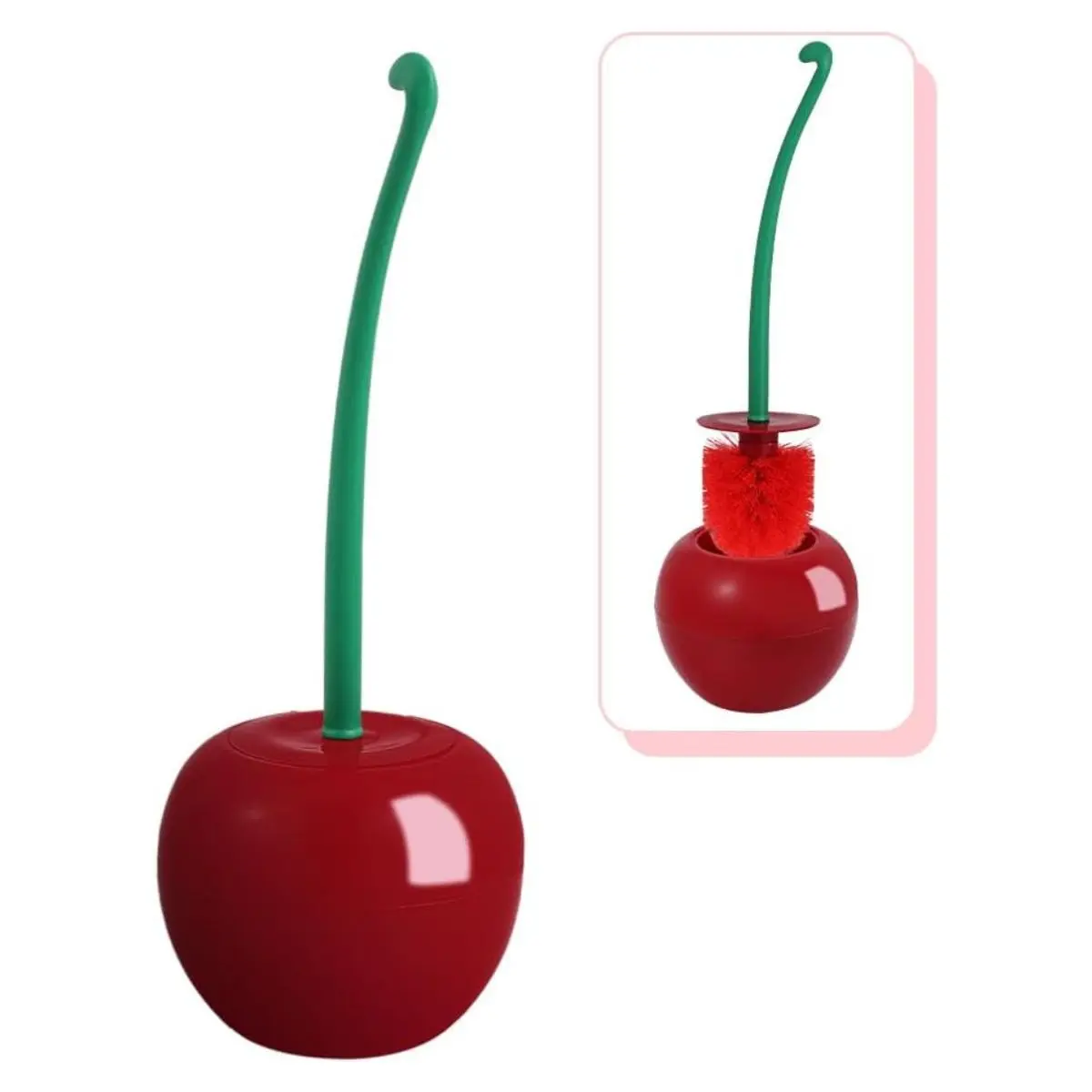 Cute Cherry Toilet Brush & Holder Set – Fun Fruit Bathroom Cleaning Accessory