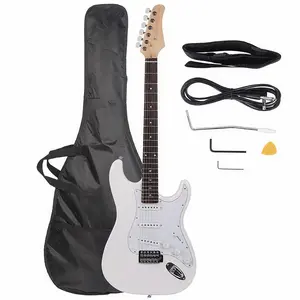 39 Inch Electric Guitar, Full Size Solid Body H-H Pickups 6 Strings Beginner Guitar Kit With Gig Bag, Strap, Tremolo Arm, Cable & Picks (White Back)39 Inch Electric Guitar, Full Size Solid Body H-H Pickups 6 Strings Beginner Guitar