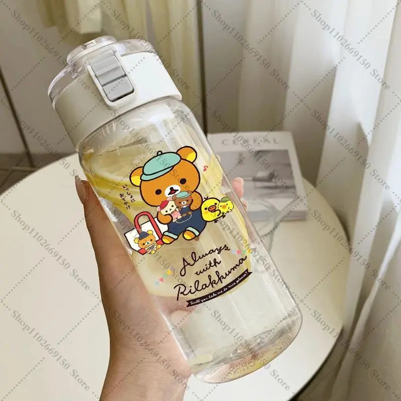 Kawaii Rilakkuma Cartoon Plastic Water Bottle Children Anime Portable Juice Cup Kids Cute Cold Drink Container Birthday Gifts