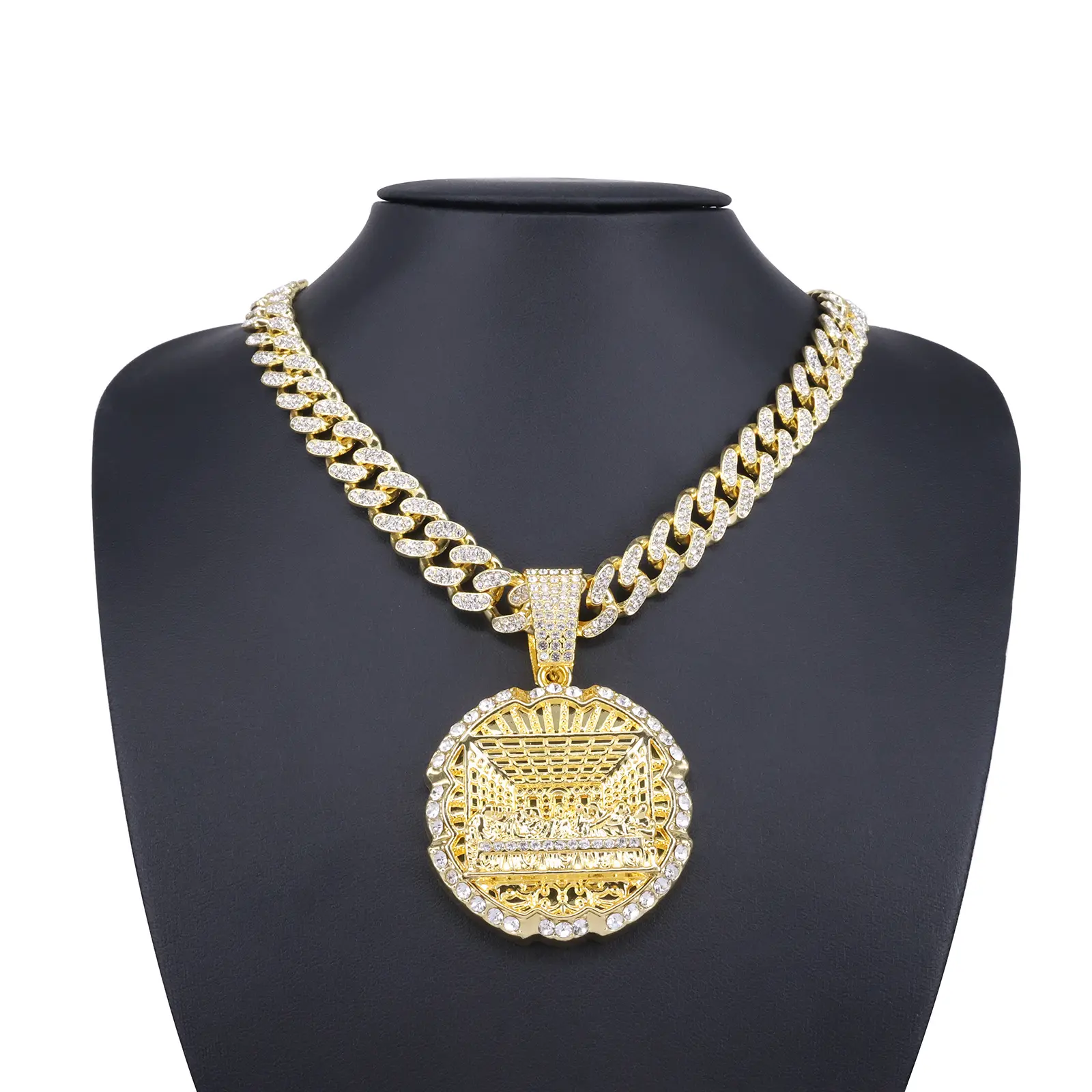 Best-Selling Last Supper Necklace – Adjustable Rope Chain + Cubano Style Imitation Diamond Pendant, Premium Gift Box for Faith & Fashion Lovers