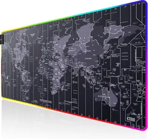 KTRIO RGB Large Gaming Mouse Pad Desk Mat, Superior Micro-Weave Cloth, Non-Slip Rubber Base, Stitched Edges, Water-Resistant, for Gamer, Office & Home, 31.5 x 15.7 in, RGB World Map