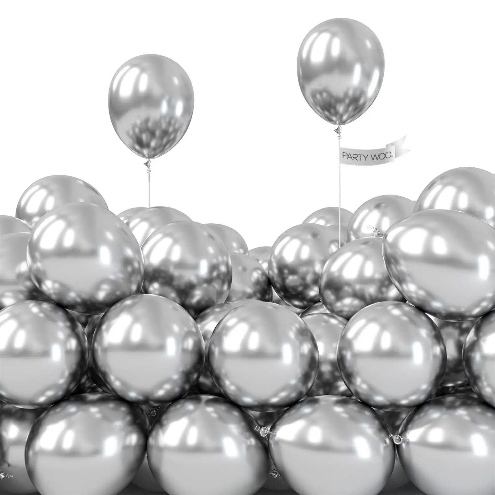 PartyWoo Metallic Silver 5-Inch Latex Balloons, 50pcs Small Unisex Balloons for Happy Birthday, Easter, Little Mermaid & Pear Themed Party Decorations Silver-G102
