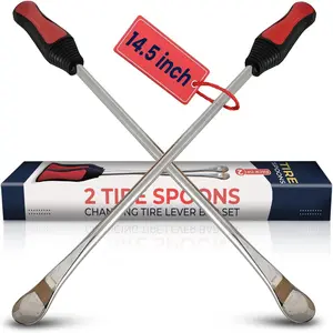 2 Pack 14.5" Tire Spoons Changing Tire Lever Tire Iron Bar Set Tire Repair Tool Kit Tire Changer Remove Tyre Heavy Duty Metal Steel for   Scooter  Mower Dirtbike 14.5 inch long