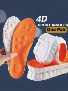 1pair 4D Sport Insoles, Soft High-Elastic Shoe Pads with Arch Support, Breathable Deodorant Shock-Absorbing Cushion for Running, Training and Daily Wear