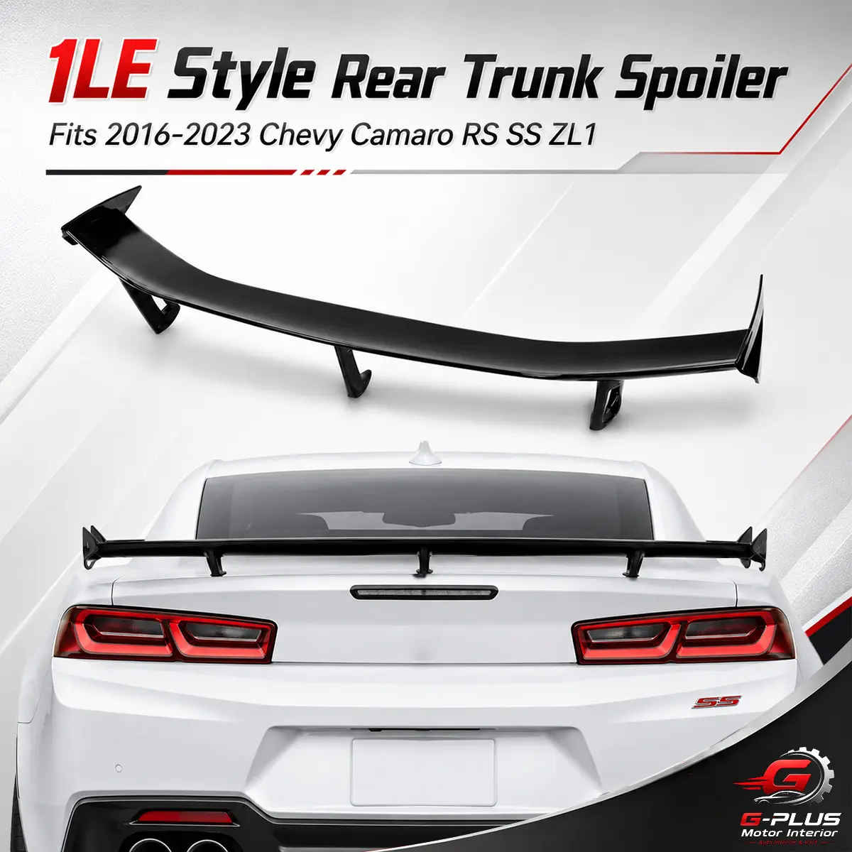 G-PLUS Motor Interior Trunk Spoiler Wing Gloss Black For 2016-2024 Chevy Camaro ZL1 1LE Style LT RS SS