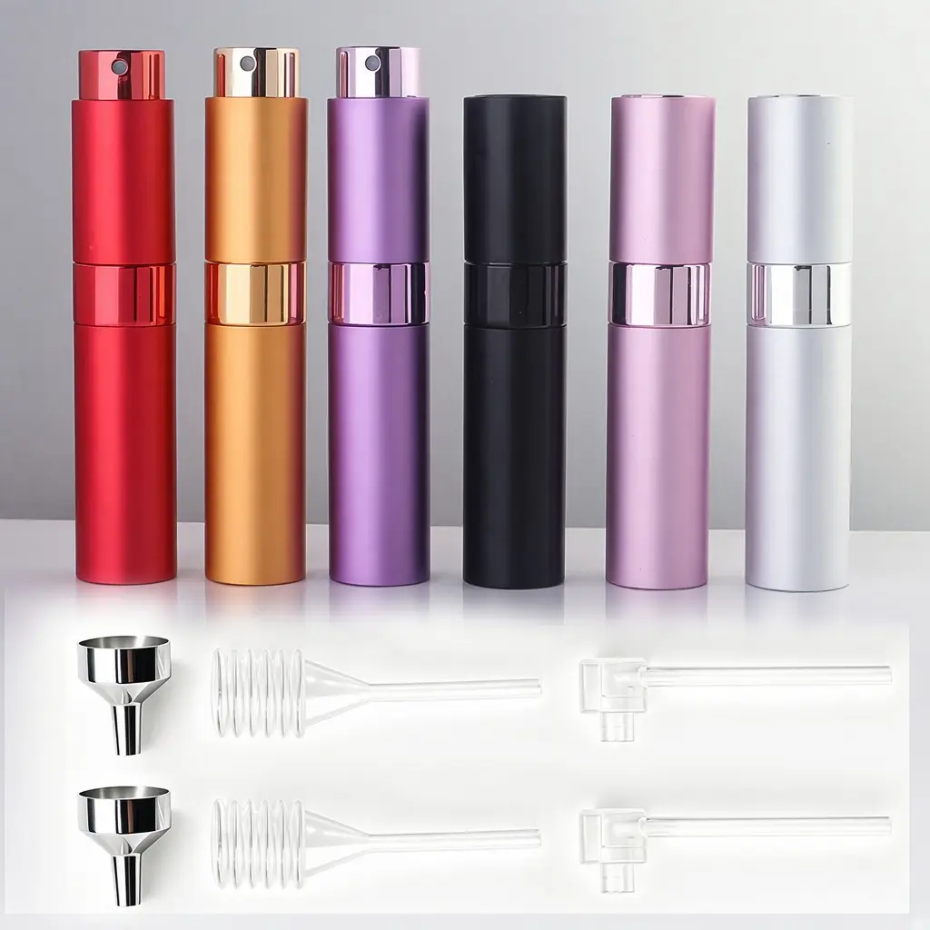 Makeup Tools 6-Piece 8ml Refillable Twist-Style Travel Perfume & Cologne Atomizer Set with Filling Tools, Leak-Proof Mini Empty Cosmetic Spray Bottles, Portable TSA-Friendly Reusable Beauty Containers