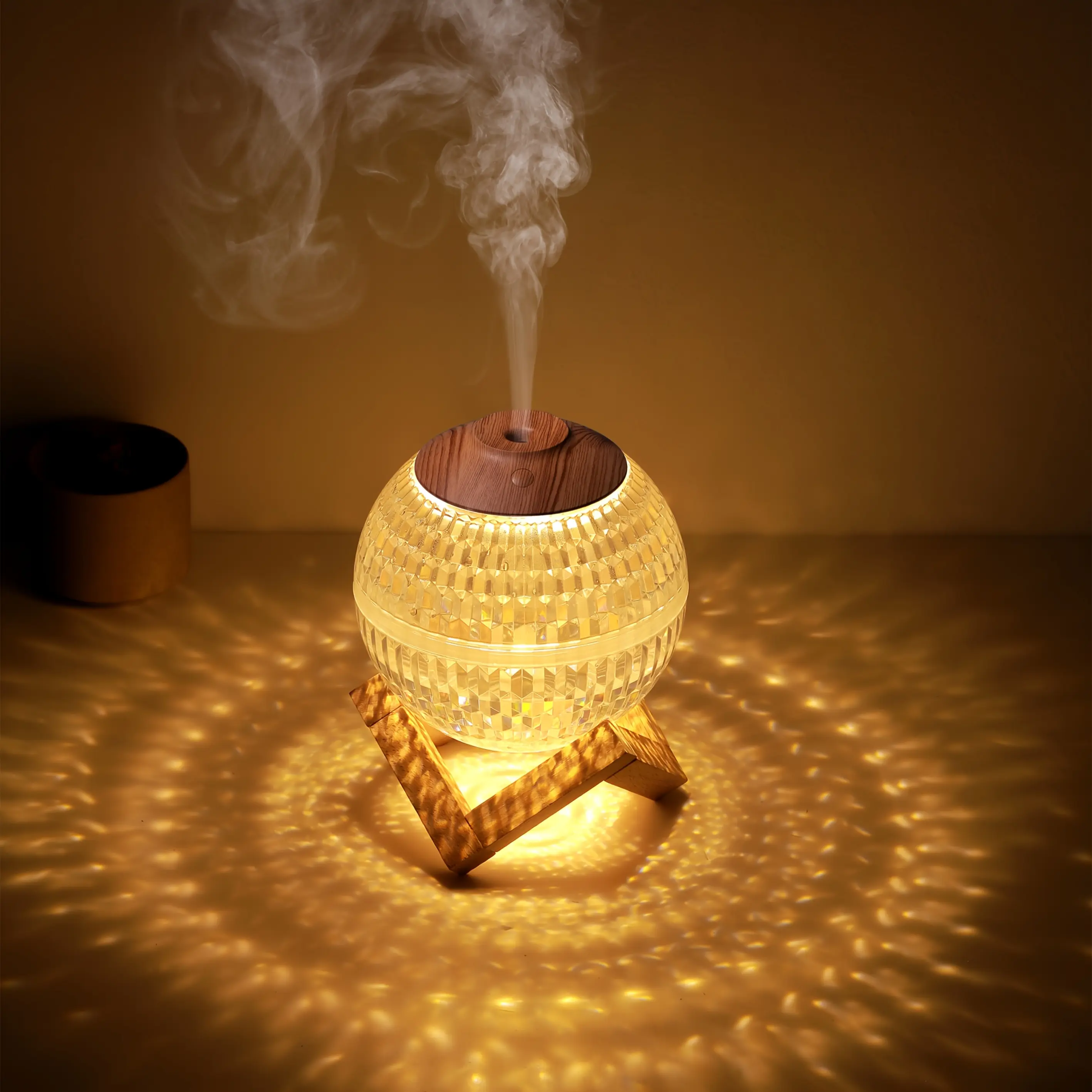 1pc ABS Simulated Crystal Ball Humidifier & Aroma Diffuser Lamp - 7-Color Dazzling Lights, Ultrasonic Soundwave Fog Tech, Max 36V USB-Powered Desktop Air Humidifier for Bedroom, Living Room Decor