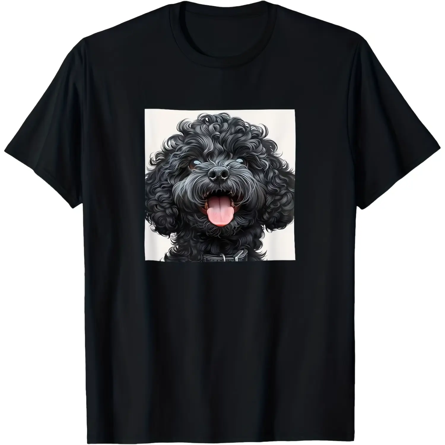 Men's 180 GSM T-Shirt - Fun Graphic Tee with Laughing Poodle Puppy, Comfortable Crewneck for Dog Lovers, Versatile Daily Wear, Casual Black Top, Ideal Gift for Pet Enthusiasts