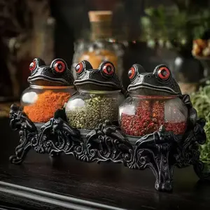 Wizard Frog Spice Jar, Vintage Three-Piece Set, Suitable for Spices, Herbs, Tea, and Halloween Decorations