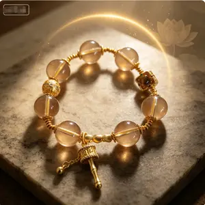 18K Gold Plated Smoky Quartz Prayer Wheel Bracelet Spiritual Guardian Amulet