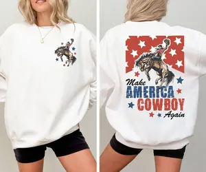 Make America Cowboy Again Sweatshirt, Patriotic Cowboy Western Sweater