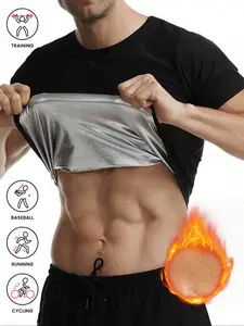 Men's PU Coated Sauna Sports Short Sleeve T-Shirt, Compression Shaping Waist Trainer, Fat Burning Sweat Release, Thin Tight Fit, Running Boxing Yoga Gym Wear, Gym Workout Clothes, Gym Workout Tops, Compression Shirts