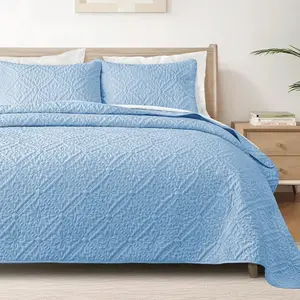 King Quilt, Lightweight Bedspreads Coverlets with 2 Pillow Shams, Light Blue Oversized Quilts King Size for Seasons