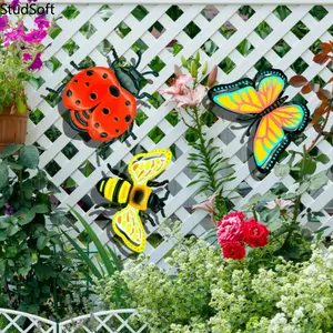 3D Metal Butterfly Bee & Ladybug Wall Decor, Handmade Iron Art, Simulation Insect Wall Sculptures for Home & Garden