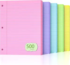 Leaf Paper 500 Sheets Loose 8" x 10.5" Colored Filler Paper College Ruled 3-Hole Punched Lined Paper Notebook Paper