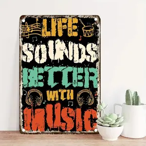Vintage Music Sign, Rustic Wall Decor, Wall Art for Coffee Shop, Bar Or Living Room, Wall Decor for Home, Garden & Patio Decoration, Indoor Home Decoration, Home Decor Products