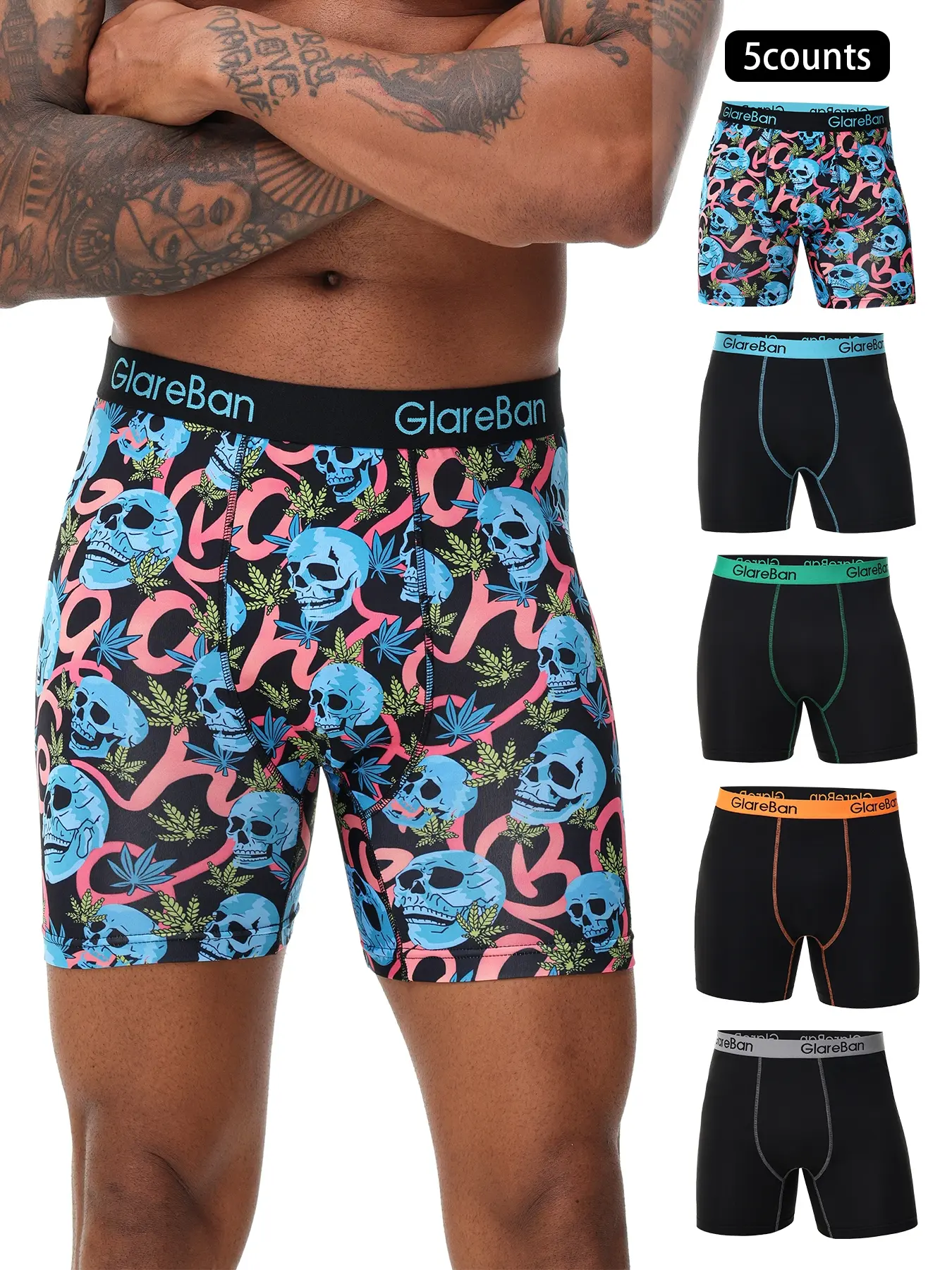 5pcs Boxers Men underwear Mid-Long Halloween Fashion Style Elasticity Design Underwear Boxershorts Underwear Male Underpants for Men Homme Boxershorts Slips Soft Panties Brand Sexy Stretchy Boxer Briefs Set Boxer Brief Pack