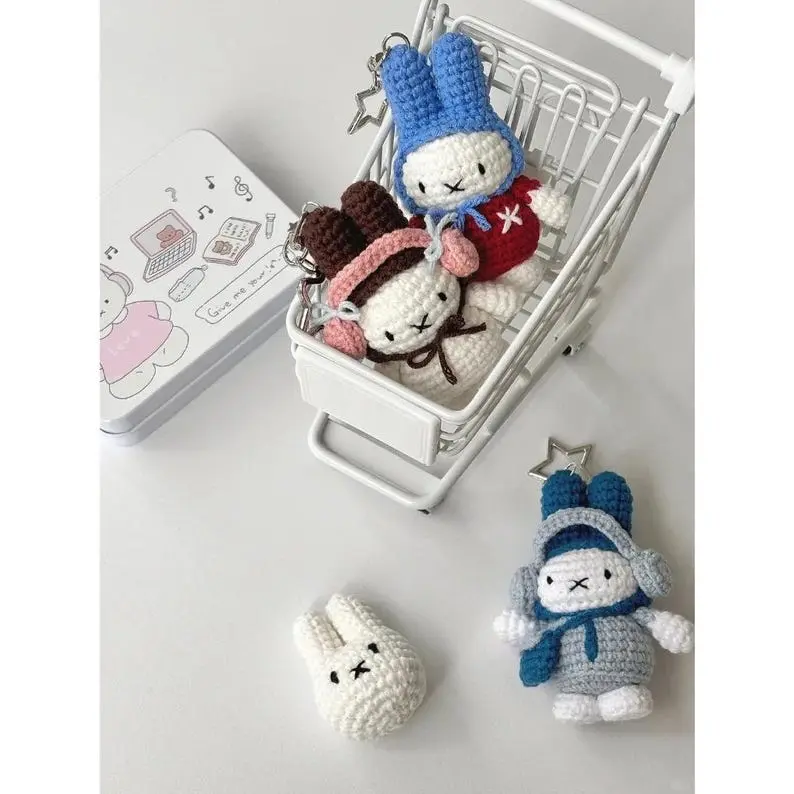 Handmade Crochet Miffy Bunny Lifestyle Keychain Bag With Charm, Handmade crochet Keychain, Keychain crochet, Easter day, Gift For Her