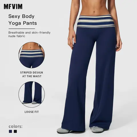 MFVIM Women's High-Rise Wide Leg Yoga Pants - Bold Dot Style, Color-Blocked Waistband, Tummy Control, Butt Lift, Drapey Activewear Bottoms, Normal Type, All-Season Gym Yoga Clothing, For Gym Fitness, Do Not Dry Clean