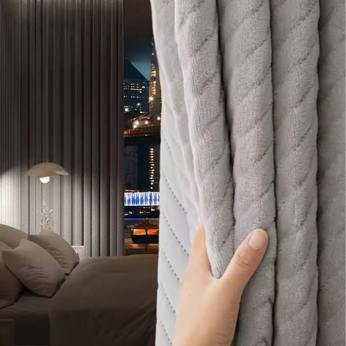 1pc Soundproof Cold-proof Warm Thermal Insulated Window Curtains for Bedroom Living Room Super Professional Sound-absorbing Road Full Shading and Windproof Window Drapes