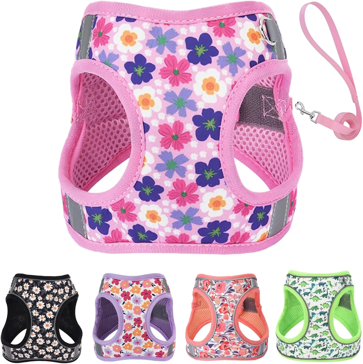 XXS Dog Harness and Leash Set, Step in Dog Harness No Pull for Walking Running Training, Puppy Essentials for Dogs Cat Bunny, Adjustable Reflective Dog Vest Harness.(Pink, XXS)