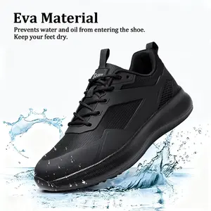 Black non slip chef shoes, waterproof, lightweight, comfortable, mesh design, lace up design, suitable for daily outdoor sports, suitable for kitchen and outdoor scenes.DealsForYouDays