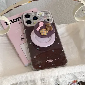 Bottom Colorful Stars Phone Case with 3D Pearl Bear Stand, Fits iPhone 17 Pro Max, 16 Pro Max, 15 Pro Max, 14 Pro, 13