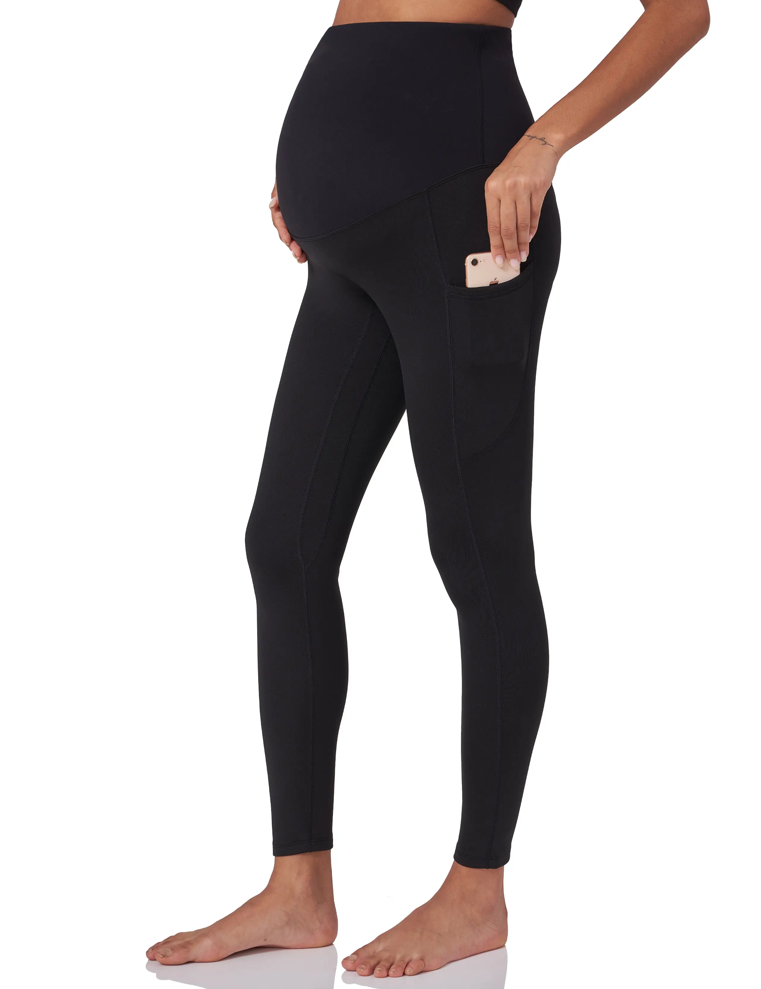 POSHDIVAH Women's Maternity Fleece Lined Leggings Over The Belly Pregnancy Winter Warm Yoga Workout Active Pants with Pockets high waist