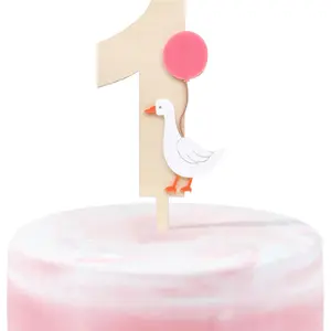 One goose number 1 cake topper cake topper first birthday baby boyonesmash cake idea cute birthday themepink goose 1st toppers pink