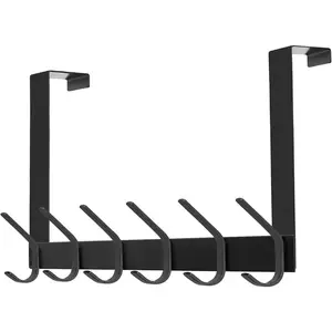 Heavy Duty Over The Door Hook Hanger Holder, 12 Hooks for Hanging Coat Robe Hat Clothes Towels, Matte Black Bathroom Organizer Towel Rack